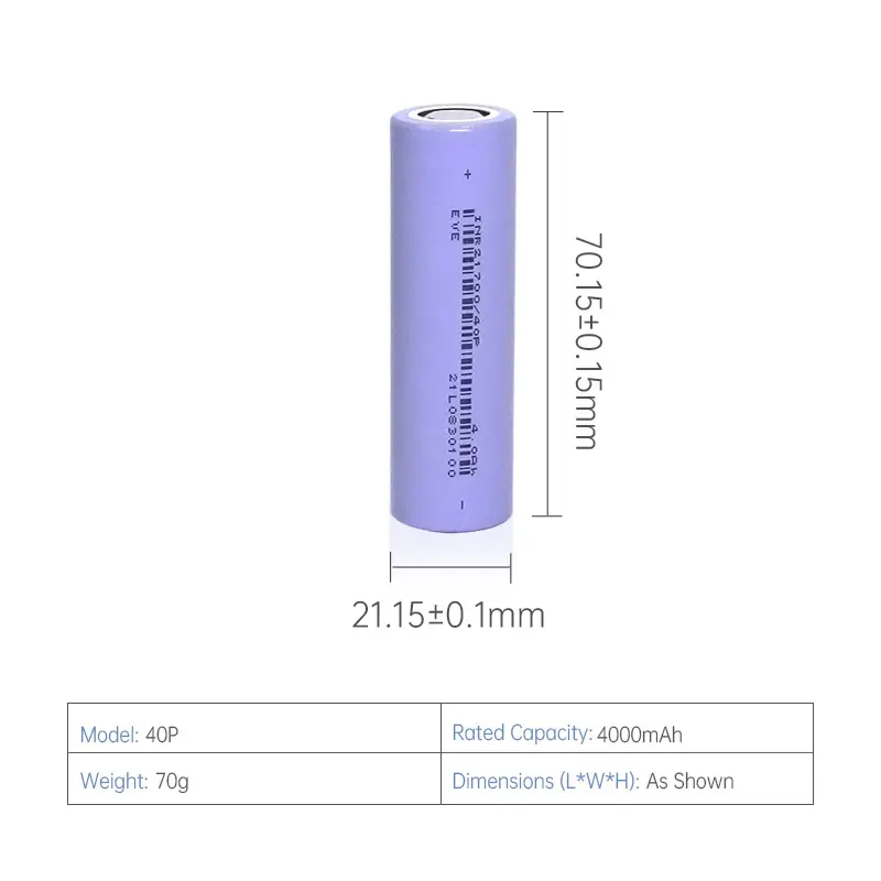 EVE 40P 21700 4000mAh 10C High Rate Battery