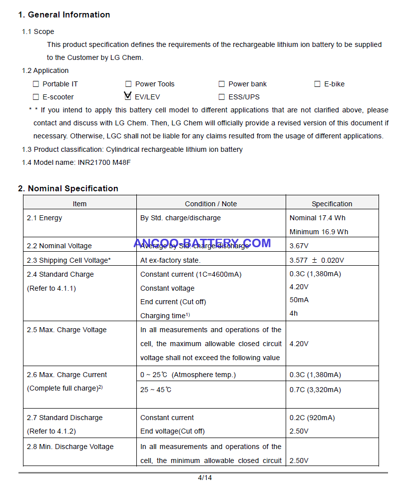 LG 21700M48F Datasheet